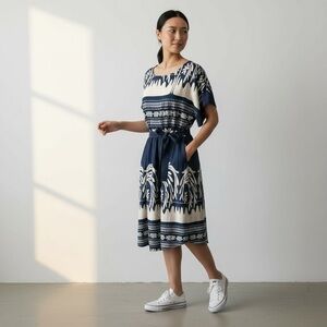 ACCADEMIA Blue & White Ruffle Sleeve Sundress Made in Italy - Large